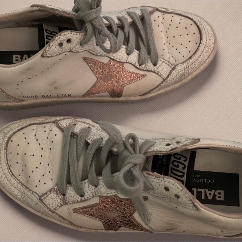 Golden Goose White and Bronze Sneakers